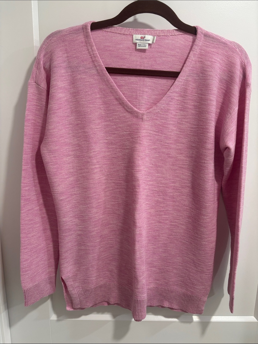 Vineyard Vines Heathered Pink V-Neck Sweater